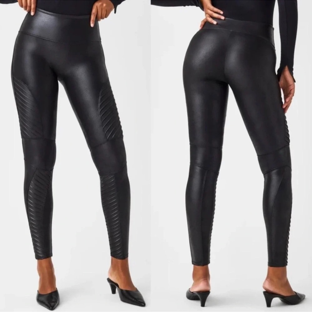 SPANX Black Faux Leather Leggings-size medium - Picture 5 of 16
